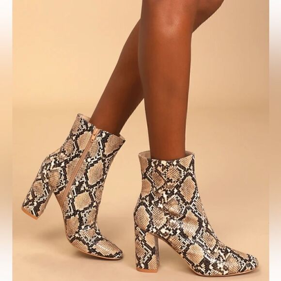 NWOB Lulu’s My Generation Tan Snake High Heel Mid-Calf Boots *SIZE: 8 - Picture 1 of 8
